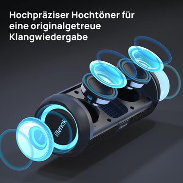 Портативна Bluetooth колонка RIENOK з підсвічуванням, IPX7, 3600 mAh, чорна
