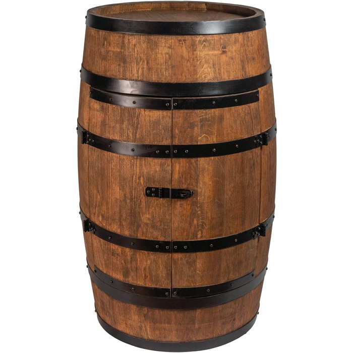 Wine Barrel Stand with Door - Liquor Cabinet, Bottle Rack, Wooden Shelves - Wooden Barrel - Barrel Furniture - Wine Rack - Wine Rack - Wine Bar - Barrel Bar with Door - Barrel Bar Minibar 80cm High (Wenge)