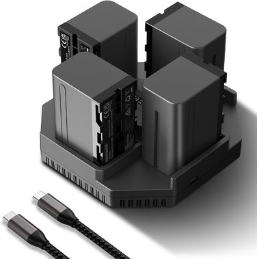 Зарядний пристрій NEEWER Micro USB для акумуляторів Sony NP-F550/F750/F960/F970, NP-FM50/FM70/FM90, QM71D, 91D, NP-F500H/F55H, 4-канальна зарядка з 4 акумуляторами