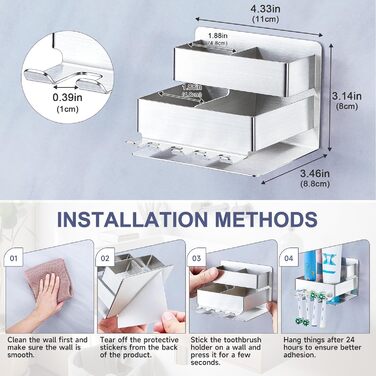 Electric toothbrush head holder, stainless steel, toothbrush holder, wall-mounted, screwless, toothbrush head holder, self-adhesive toothpaste holder for bathroom