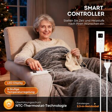 Електрична ковдра StarOnce 160x140 см для двоспального ліжка з 10 рівнями нагріву, автовимкненням, 2 пультами та захистом від перегріву. Можна прати в машині. Білий колір.