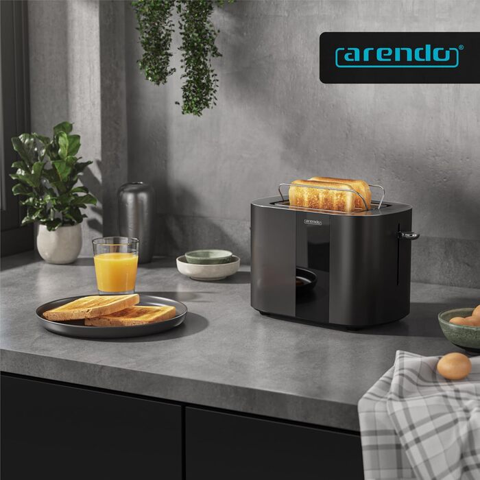 Тостер Arendo з нержавіючої сталі, 2 відділення, сенсорний екран, подвійні стінки, 800 Вт, підставка для тостів, 6 рівнів підсмажування, центрування хліба, індикатор часу, функція пам'яті, колір: чорний