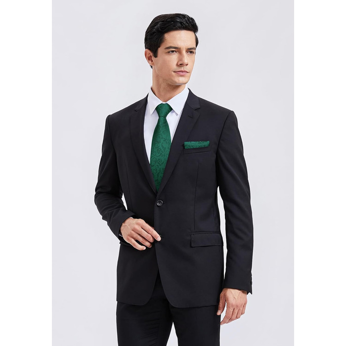 Набір краваток для чоловіків Enlision: краватка, кишеньковий хустинка, краваткозатискач та нагрудні хустинки (зелений, універсальний розмір)