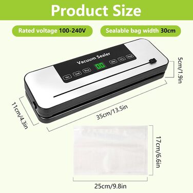 Вакуумний пакувальник Vakuumiergerät Profi з LED-дисплеєм, 50 пакетів, вбудований різак, функції 'Волого/Сухо', для кухні та їдальні