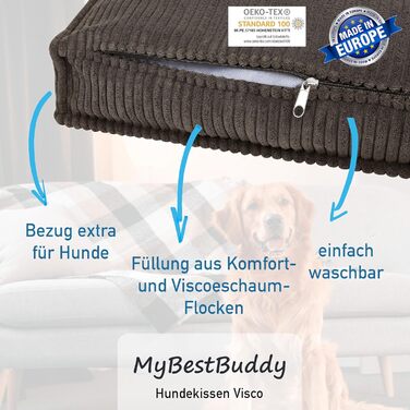 MyBestBuddy Visco Dog Bed M with POSO-Cord fabric, featuring Visco foam and comfort foam flakes, washable at 40°C - Dog bed/Pet bed for small dogs, 70 x 50 cm (80x60 cm, Brown)
