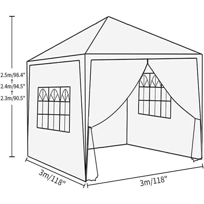 CLIPOP Pop Up Pavilion 3 x 3 m, Outdoor Folding Pavilion with 4 Side Walls and Carry Bag, UV Protection Garden Pavilion for Wedding, Outdoors, Camping, Beach