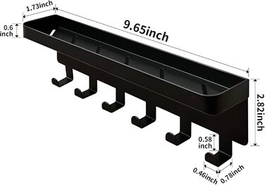 Настінна вішалка для ключів GTK з підносом та 6 гачками, чорна. Організатор для ключів та пошти