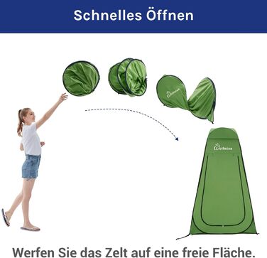 WolfWise Pop-Up Shower Tent with UV Protection - Portable Camping Toilet Tent, Changing Room, Outdoor Privacy Shelter - Green with Floor & Roof