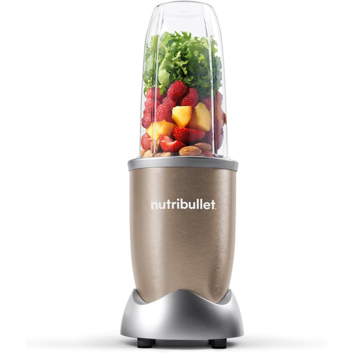 NutriBullet Pro, 900 Watt power, Easy and quick to use, Compact, Easy to clean, With 700 ml cup, Smoothie mixer, Smoothie maker, Electric mixer, NB904CP Champagne Base Kit