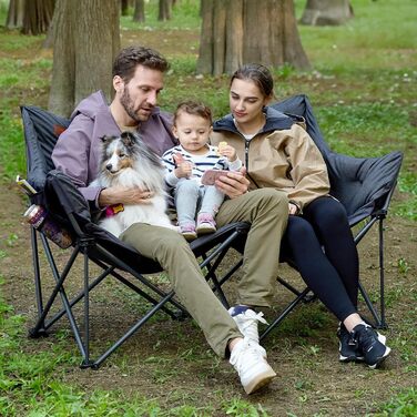 Кампінговий стілець-диван EVER ADVANCED для двох осіб, 145 см, чорний, до 400 кг, з високою спинкою, для саду, балкону, кемпінгу