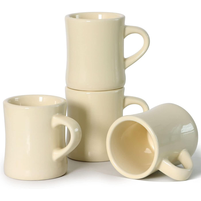 Retro coffee cup set with handle, for coffee, tea, hot chocolate, milk, latte (crema), 284 ml, set of 4