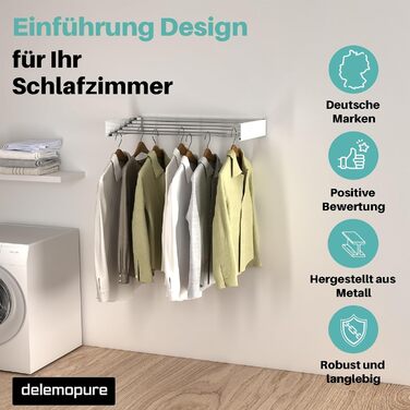 Сушарка для білизни настінна 80 см, висувна стійка, мотузка для білизни, настінний сушар, вантажопідйомність 30 кг, розкладний, економний для балконів/маленьких квартир/стін