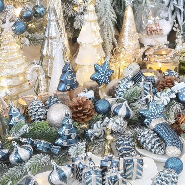 Набір прикрас для ялинки Sea Team 77 шт. – міцні кулі, прикраси, кулі-підвіски, подарункова упаковка (кам'яно-блакитний)