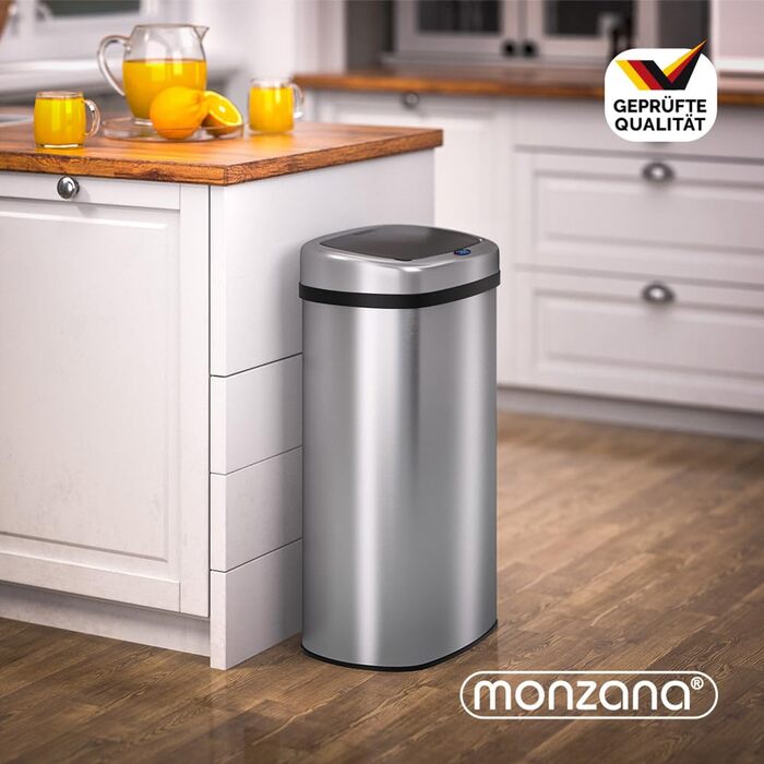 Monzana Sensor Trash Can - 58L Automatic Kitchen Waste Bin with Motion Sensor, Soft-Close Lid, Waterproof, Smart USB Rechargeable - Silver