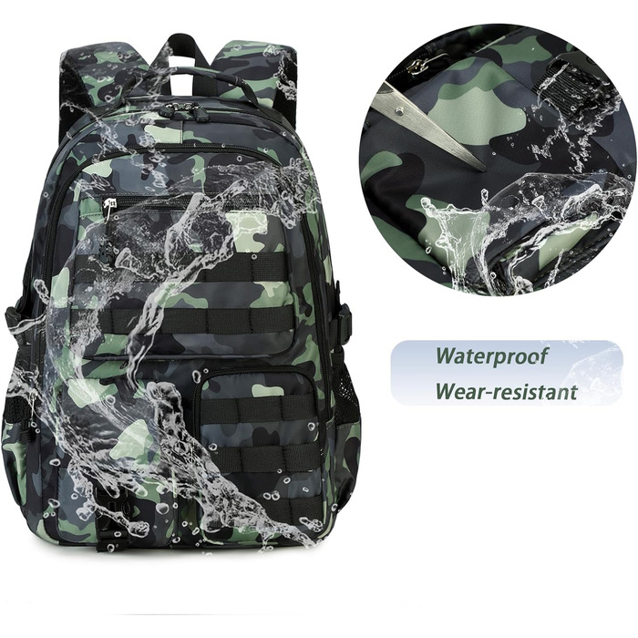 Шкільний рюкзак для хлопчика-підлітка, водонепроникний, армійний колір