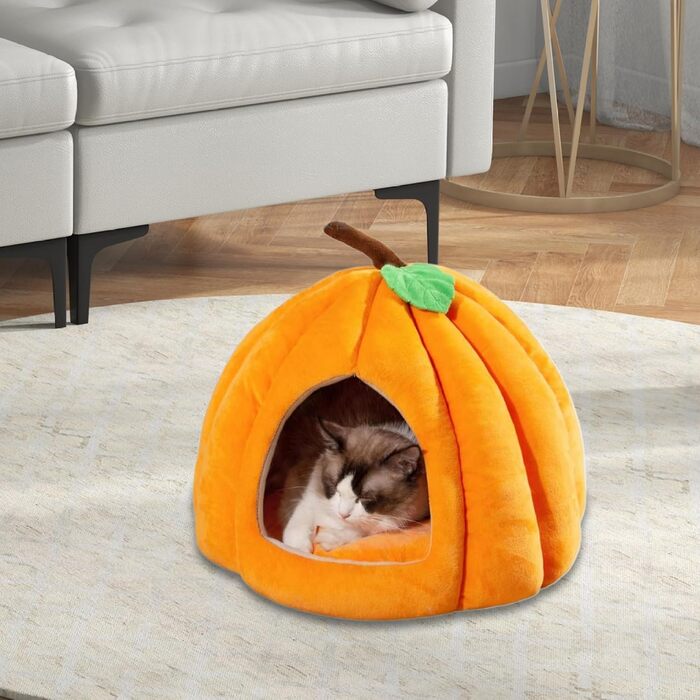 Кішка Будинок-Печера на Хелловін: Форма Гарбуза, Тепла та Зручна Печера для Кота