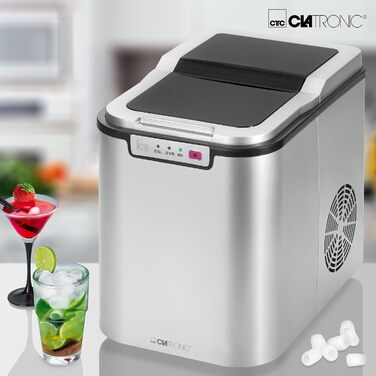 Машина для приготування льоду Clatronic EWB 3785 Inox | Швидке приготування льоду за 10 хвилин | Самоочищення | 12 кг/24 години | 1,5 л резервуар для води