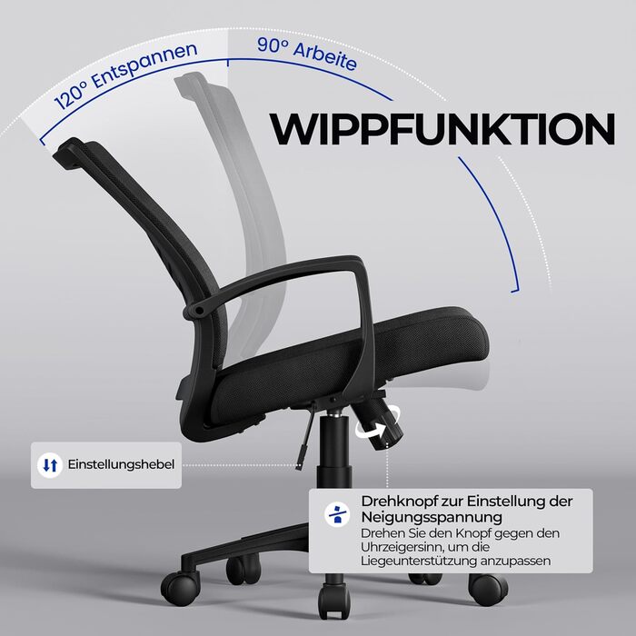 Ергономічне крісло Yaheetech для офісу та дому: регульоване, з підлокітниками, чорне