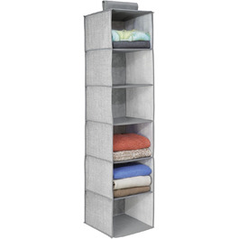 mDesign висувний тканинний шафа з поліестеру – 6 полиць – настінний шафа з тканини для спальні – ідеально як вішалка для одягу, ременів, клатчів – сірий та чорний (сірий)