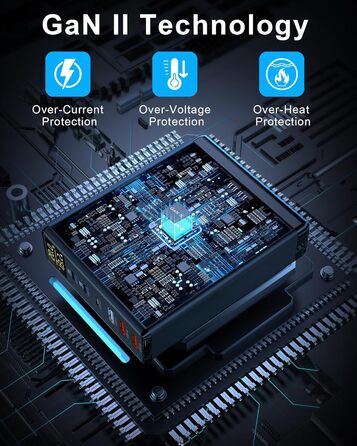 Зарядний пристрій USB 6 портів з LCD екраном, GaN швидка зарядка USB-C, сумісний з MacBook, iPad, iPhone 16/15/14/Pro/Max, Samsung Galaxy S23 (Чорний)