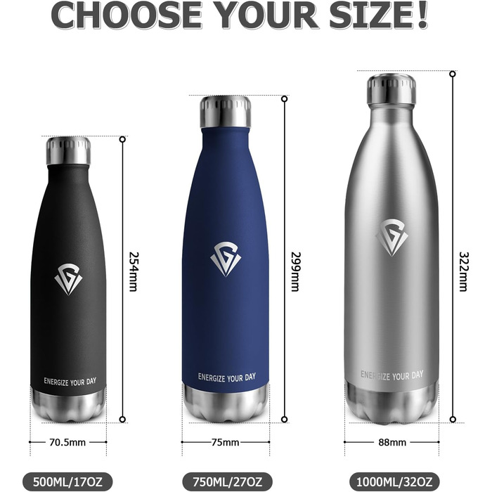 Термос-пляшка з нержавіючої сталі 1000 мл, без BPA, з подвійними стінками, для газованих напоїв, ізотермічна пляшка для кемпінгу, дітей, фітнесу, спорту, подорожей, хлопчиків та дівчаток 1000 мл