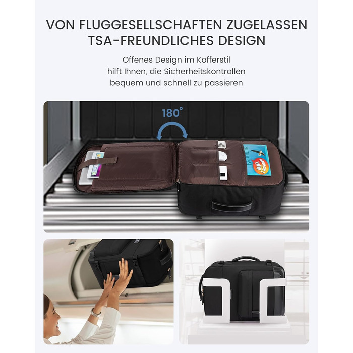 LOVEVOOK Рюкзак для ручної поклажі, дорожній рюкзак 45L, валіза-рюкзак для ноутбука 17.3 дюйма, для подорожей, ділових поїздок, вихідних (1-чорний, 47x20x34 см, 40L, комплект)