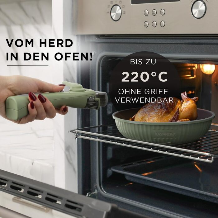 Набір каструль Kasanova Eaziclip 9 шт. з керамічним покриттям, індукційні, знімні ручки, антипригарні, з кришками (зелений)