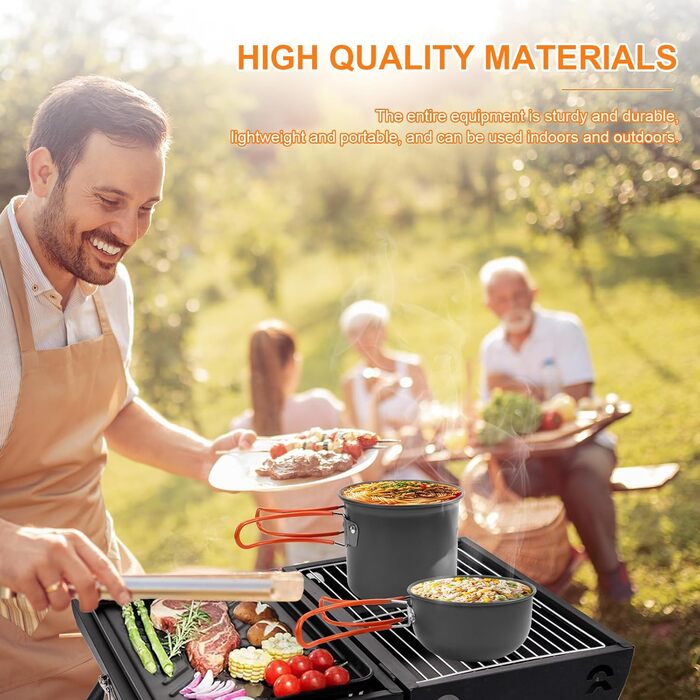 Набір посуду для кемпінгу KXVXXV з нержавіючої сталі: посуд, каструлі, каструлі для кемпінгу, приготування їжі на природі, пікніків, риболовлі та походів