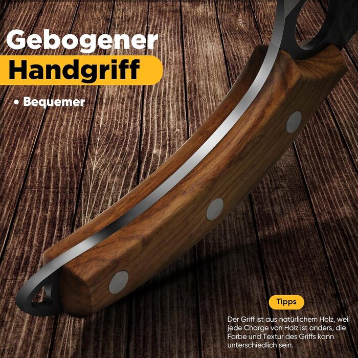 Ніж кухарський OOKUU, м'ясний тесак з точилкою та шкіряною піхвою, професійний ніж для обвалювання, гострі кухарські ножі в японському стилі, тесак для кухні на відкритому повітрі