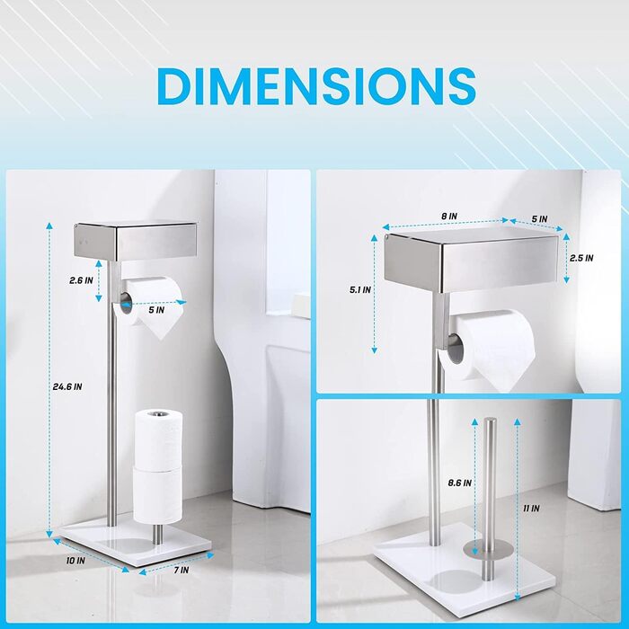 Day Moon™ Standing Toilet Paper Holder, Wet Tissue Box - Toilet Paper Holder with Wet Wipe Box, Toilet Paper Holder with Shelf - Stainless Steel Toilet Paper Holder Brushed Nickel Free Standing
