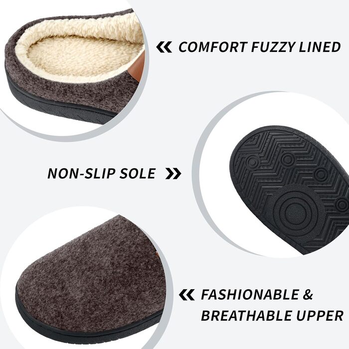 Чоловічі теплі зимові тапочки Hausschuhe - зручні філцові тапочки з антиковзким покриттям, 44/45 EU, коричневі