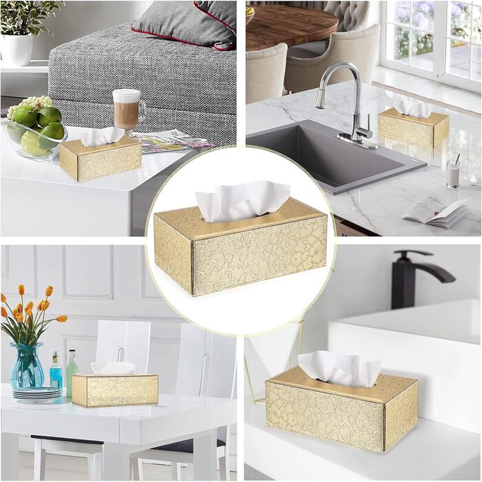 BTSKY Rectangular Faux Leather Tissue Box Cover, Elegant and Stylish Decoration (Gold)