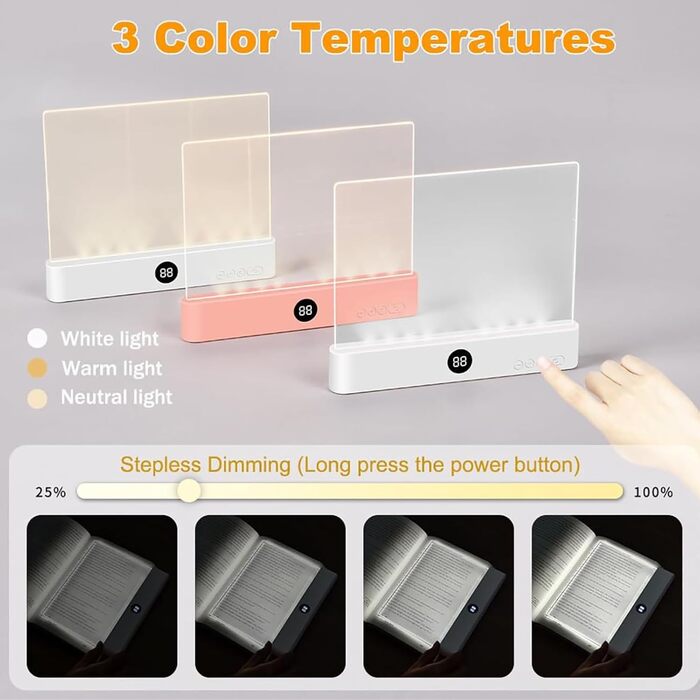 LED Лампа для читання книг Smart Panel з 3 режимами та таймером, нічник на приліжкову тумбочку, USB акумуляторна, біла