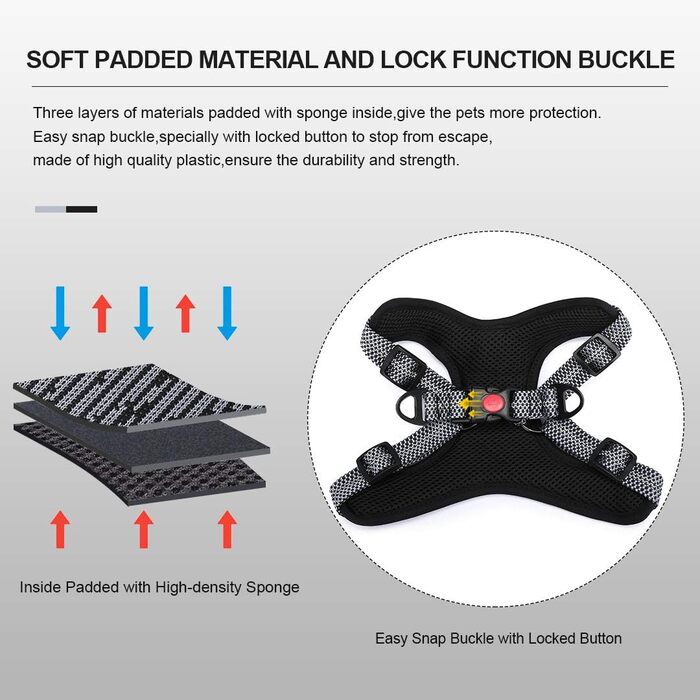 Нашийник для собак середніх та маленьких порід, цуценят, анти-тяга, безпечний, світловідбиваючий, м'який, регульований (Сірий)