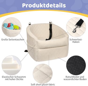 Автокрісло для собак GL GLENSLAVE: зручне та безпечне автокрісло для маленьких собак з підкладкою та сумкою для зберігання (Бежевий)