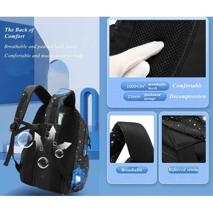 Шкільний рюкзак Galaxy Print для хлопчиків (M, A3, чорний)