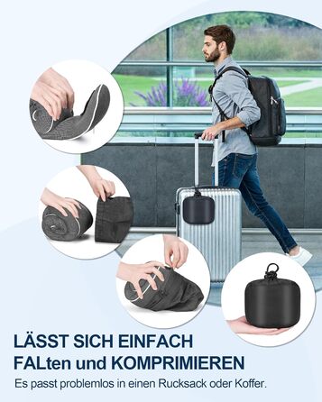 Подушка для шиї в літак, доросла, з піною з пам'яті, регульована та компактна, для автомобіля з навушниками, маскою для сну, чохлом