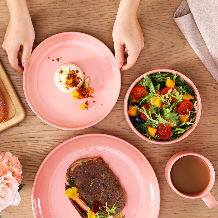 Порцеляновий обідній сервіз на 12 осіб, 48 предметів, рожевий, вінтажний стиль