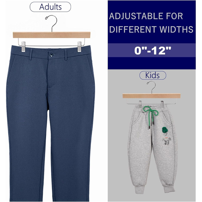 24 дерев'яних вішалки для штанів з кліпсами Amber Home - вішалки для штанів, джинсів, шортів (натуральне дерево)