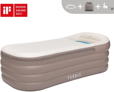 Надувна ванна Tubble Royale 255 літрів - складана ванна для дорослих, 188 см, монтаж за 1 хв, для дому та вулиці, Home Spa & Eisbad, Ambient Taupe