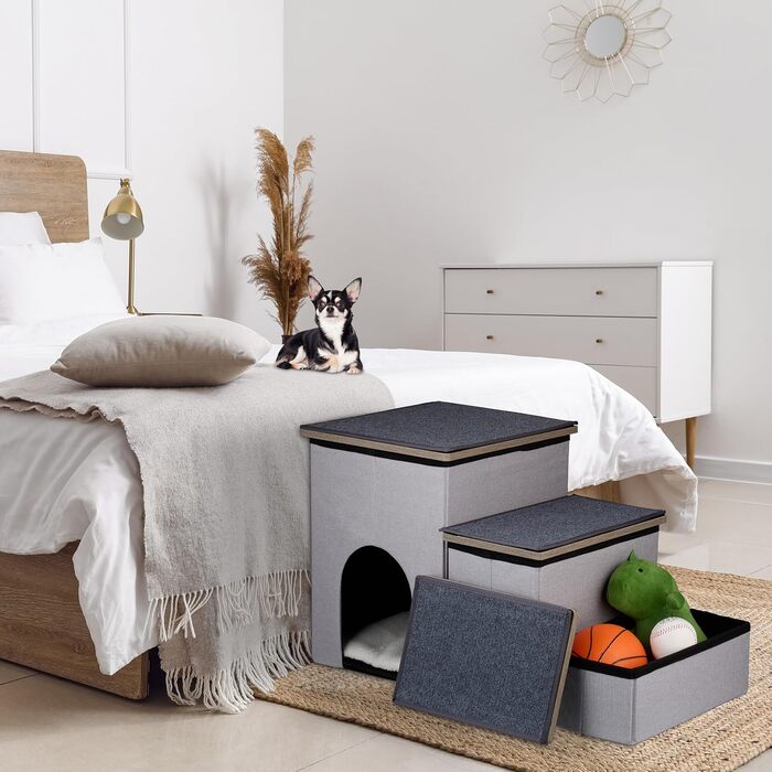 Сходинки для собак та котів Relaxdays з гніздом та місцем для зберігання, сірі, 41,5 x 72 x 33 см