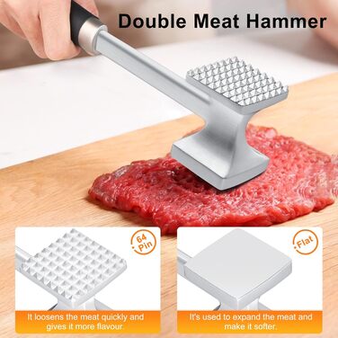 Кльопар для м'яса HOOMIL, двосторонній антипригарний, для шніцелів та стейків - сріблястий квадратний