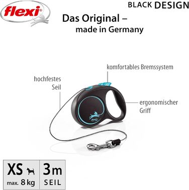 Flexi Roll-Leine Design S, 5 м, для собак до 12 кг (Чорний/Синій)