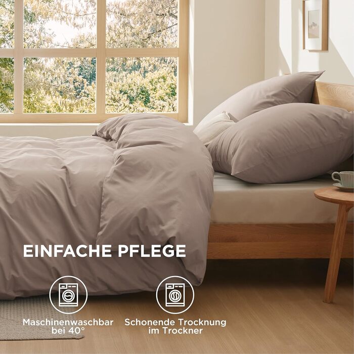 BEDSURE Комплект постільної білизни 135x200, бавовна, 4 частини - сірий колір, комплект з 2 наволочок 80x80 см, сертифікат Oeko-Tex, застібка-блискавка
