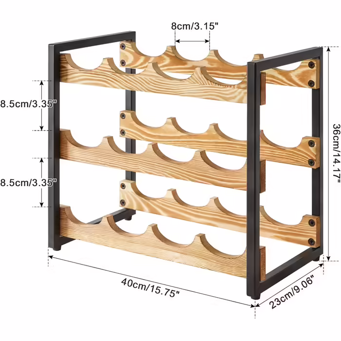 IBUYKE Wine Rack, Freestanding Wine Storage Rack, 4-Tier Shelf, For Bar Counter, Restaurant, Kitchen, Table Shelf Wine Holder, Black TMJ903H (Wood, 12 Bottles)