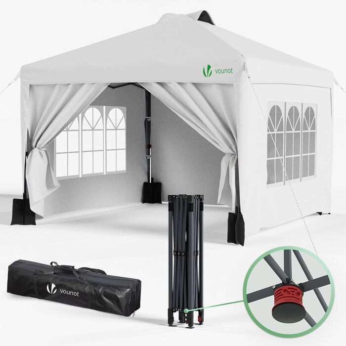 VOUNOT® 3x3m (approx. 10x10ft) Gazebo, Waterproof, Stable, Winter-Proof, Pop-Up Folding Gazebo with 4 Side Walls and 3 Sandbags, Foldable Party Tent, Garden Tent, Garden Gazebo incl. Bag, Green (pop up gazebo white)