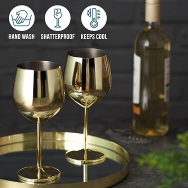 Набір з 6 золотих винних келихів Oak & Steel, 520 мл, нержавіюча сталь, подарункова коробка