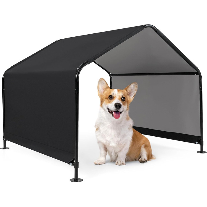 Будка для собак Costway Outdoor - велика, середня, маленька, чорна, 129 x 124 x 108 см, водовідштовхуюча, з дахом та кілочками