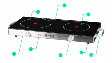 Переносна електроплита First Austria на 2 конфорки, склокерамічна, 2800 Вт