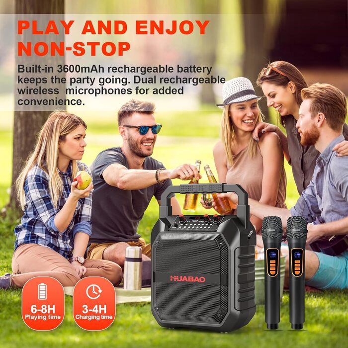 Портативна караоке-машина з Bluetooth, мікрофоном та підключенням TF/USB/FM/AUX для дому та вечірок (2 мікрофони)